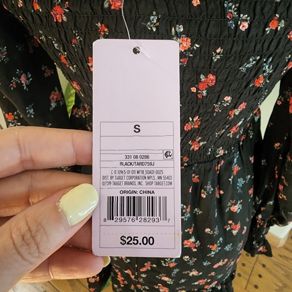 NWT Wild Fable Black Floral Print Peasant Top Long Sleeve Mini Dress - Picture 5 of 5